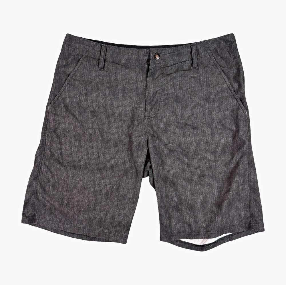 Oakley Men's Gray Check Chino Shorts Polyester Front Button Slash Pockets
